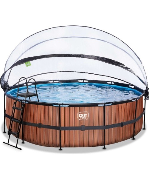 EXIT Wood baseinas ø450x122cm su kupolu, smėlio filtru ir šilumos siurbliu - rudas