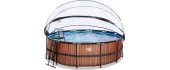 EXIT Wood baseinas ø450x122cm su kupolu, smėlio filtru ir šilumos siurbliu - rudas