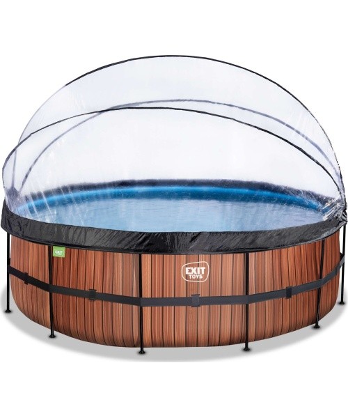 EXIT Wood baseinas ø450x122cm su kupolu, smėlio filtru ir šilumos siurbliu - rudas