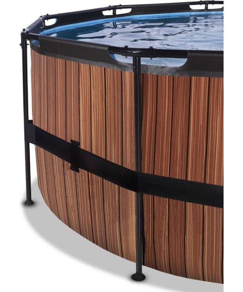 EXIT Wood baseinas ø450x122cm su kupolu, smėlio filtru ir šilumos siurbliu - rudas