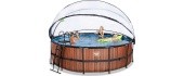 EXIT Wood baseinas ø450x122cm su kupolu, smėlio filtru ir šilumos siurbliu - rudas