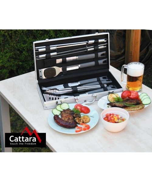 Barbecue Tools Set Cattara Gray Line - 11pcs, Aluminium Case