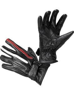 Motorcycle Gloves W-TEC Classic - Jawa Black with Red and Beige Stripe