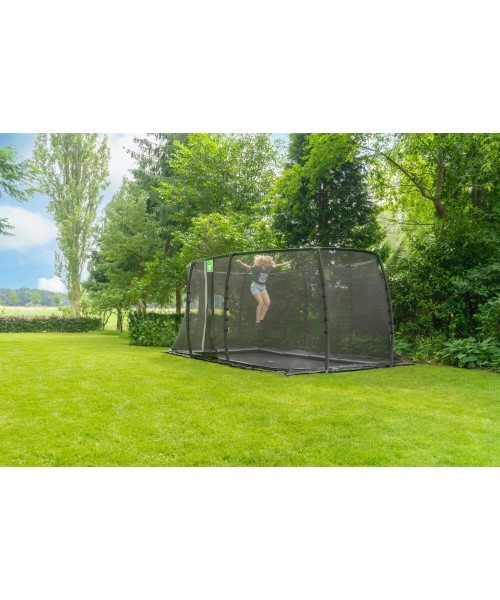 EXIT Dynamic ground level trampoline 244x427cm with safety net - black
