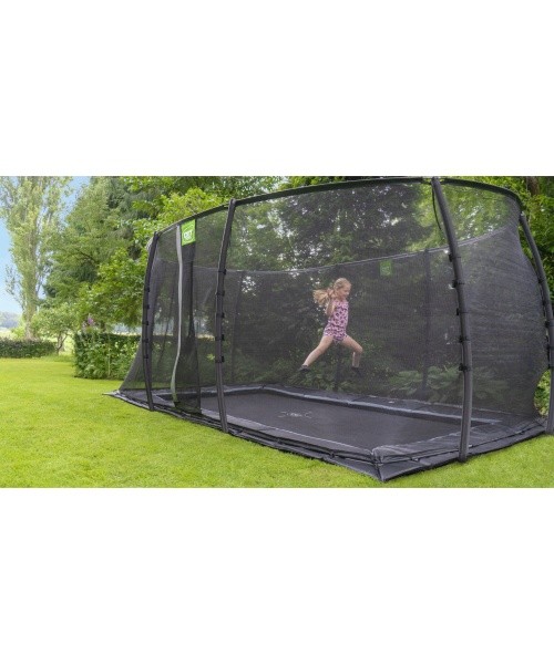 EXIT Dynamic įleidžiamas batutas 244x427 cm su apsauginiu tinklu – juodas