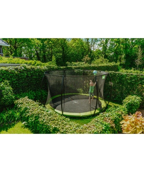 EXIT Silhouette ground trampoline ø366cm with safety net - green Outdoor Round Coil spring Sunken trampoline
