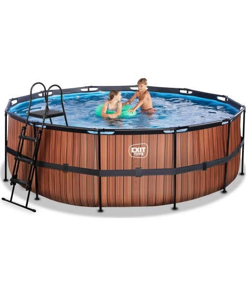 EXIT Wood pool ø427x122cm with filter pump - brown
