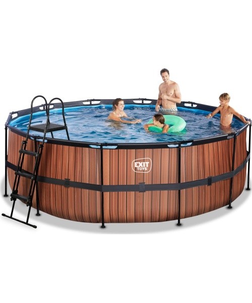 EXIT Wood pool ø427x122cm with filter pump - brown