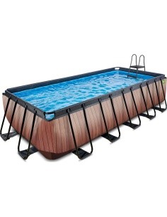 EXIT Wood pool 540x250x122cm with sand filter pump - brown
