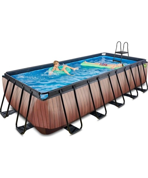 EXIT Wood pool 540x250x122cm with sand filter pump - brown