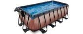 EXIT Wood pool 400x200x122cm with sand filter pump and dome - brown