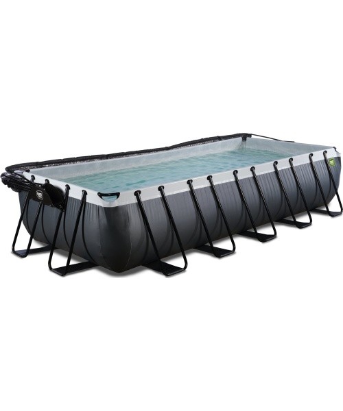 Baseinas EXIT Black Leather 540x250x100 cm su smėlio filtro siurbliu, stogeliu ir šilumos siurbliu – juodas