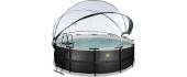 EXIT Black Leather pool ø450x122cm with sand filter pump and dome and heat pump - black