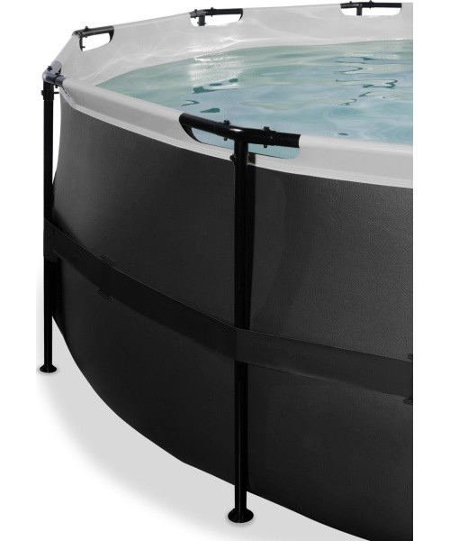 EXIT Black Leather pool ø450x122cm with sand filter pump and dome and heat pump - black