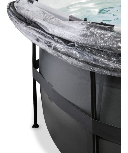 EXIT Black Leather pool ø450x122cm with sand filter pump and dome and heat pump - black
