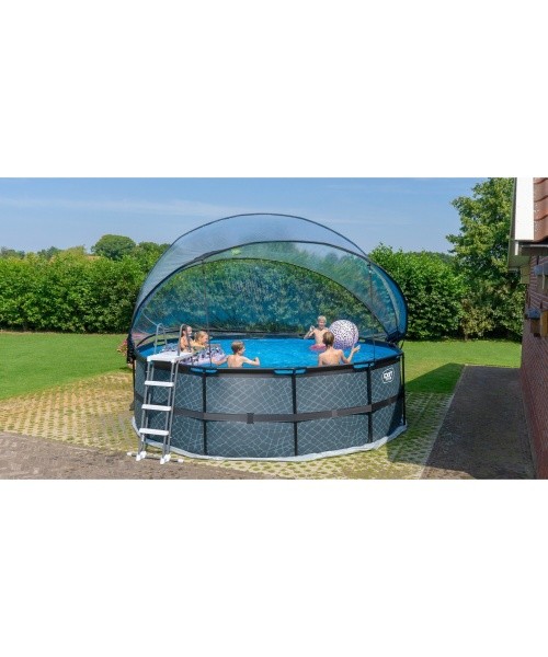 EXIT Black Leather pool ø450x122cm with sand filter pump and dome and heat pump - black