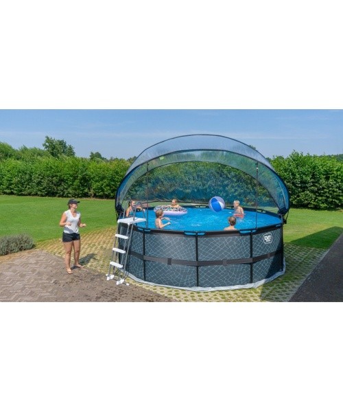EXIT Black Leather pool ø450x122cm with sand filter pump and dome and heat pump - black