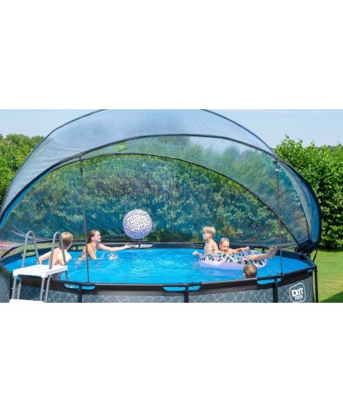 EXIT Black Leather pool ø450x122cm with sand filter pump and dome and heat pump - black