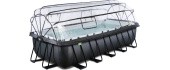 EXIT Black Leather pool 540x250x122cm with sand filter pump and dome and heat pump - black