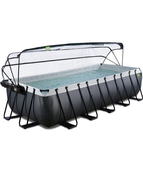 EXIT Black Leather pool 540x250x122cm with sand filter pump and dome and heat pump - black