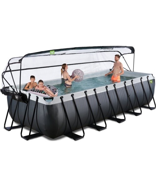 EXIT Black Leather pool 540x250x122cm with sand filter pump and dome and heat pump - black