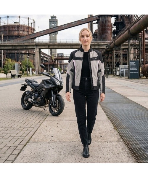Moteriška vasarinė motociklininko striukė W-TEC Mirelia - Juoda ir pilka