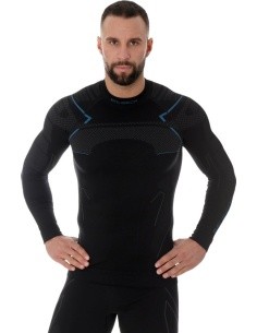 Brubeck Thermo Black men's long-sleeve shirt LS13040A - Black/Blue