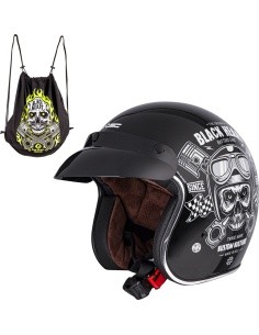 Motorcycle Helmet W-TEC Kustom Black Heart - Skull, Glossy Black