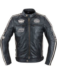 W-TEC Makso Men's Leather Jacket - Black with Patches