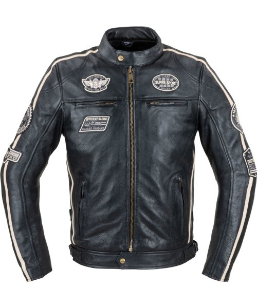 W-TEC Makso Men's Leather Jacket - Black with Patches
