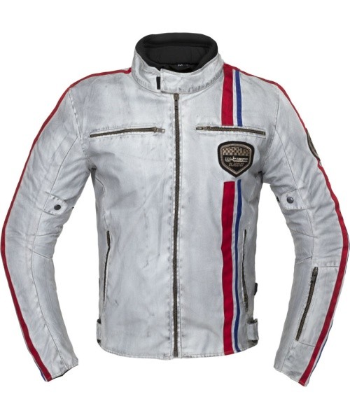 Men's Textile Jacket W-TEC 91 Cordura - White with Red and Blue Stripe