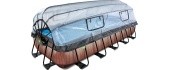 EXIT Wood pool 540x250x100cm with dome and sand filter and heat pump - brown