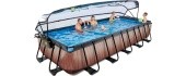 EXIT Wood pool 540x250x100cm with dome and sand filter and heat pump - brown