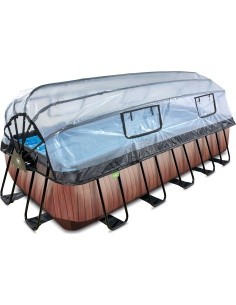 EXIT Wood pool 540x250x122cm with dome and sand filter and heat pump - brown