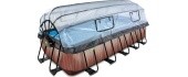 EXIT Wood pool 540x250x122cm with dome and sand filter and heat pump - brown