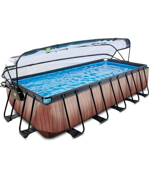 EXIT Wood pool 540x250x122cm with dome and sand filter and heat pump - brown