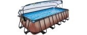 EXIT Wood pool 540x250x122cm with dome and sand filter and heat pump - brown