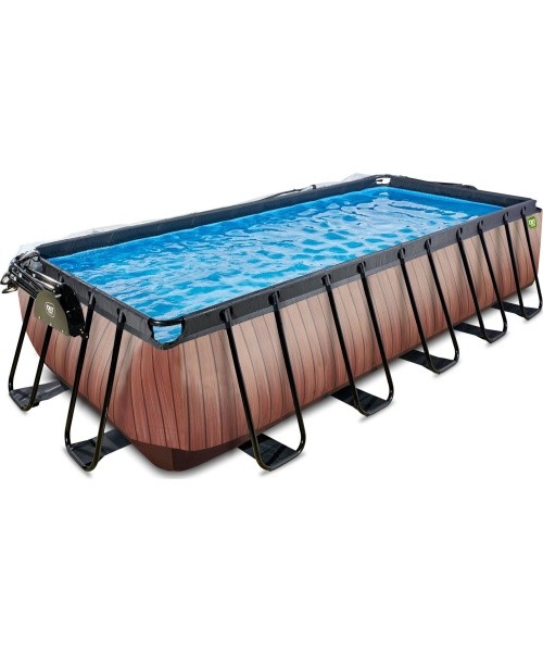 EXIT Wood pool 540x250x122cm with dome and sand filter and heat pump - brown
