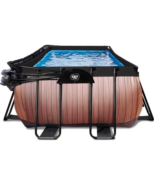 EXIT Wood pool 540x250x122cm with dome and sand filter and heat pump - brown
