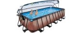EXIT Wood pool 540x250x122cm with dome and sand filter and heat pump - brown