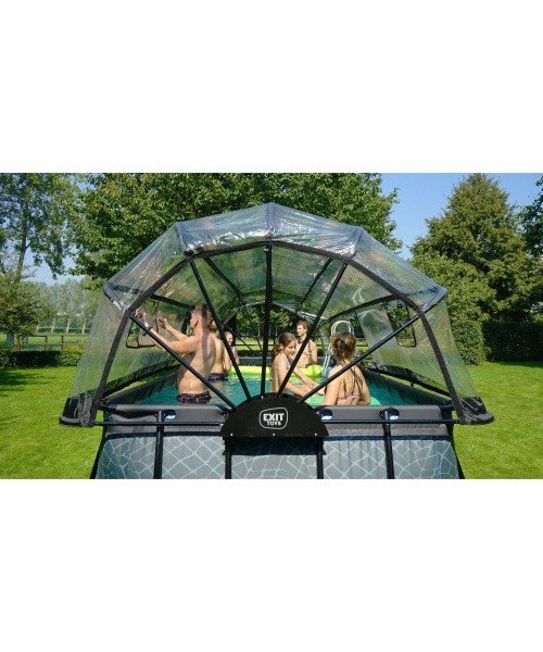 EXIT Wood pool 540x250x122cm with dome and sand filter and heat pump - brown