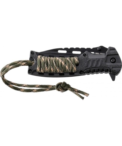 Camo vienos rankos peilis su paracordu ir ugnies įžiebimo įrankiu