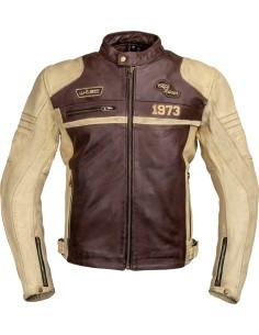 Vyriška odinė motociklininko striukė W-TEC Retro - Juoda-ruda-smėlio