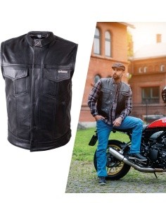 Leather Motorcycle Vest W-TEC Delasola - Black