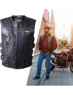 Leather Motorcycle Vest W-TEC Trabacho - Black