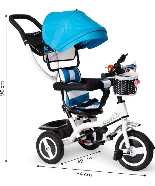 Triratukas su 360° pasukama sėdyne ir sudedamu stogeliu Ecotoys, pilkas