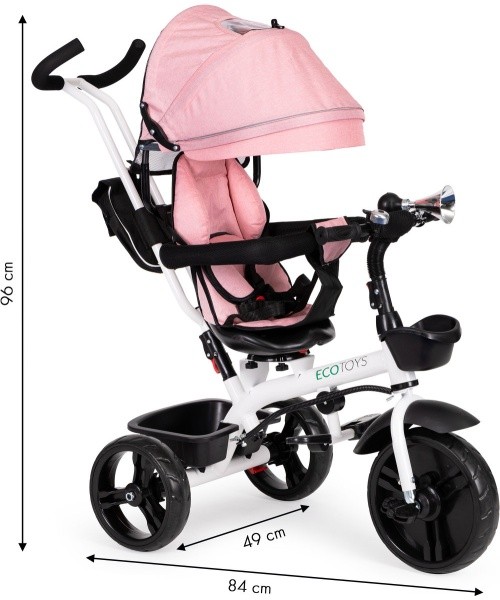 Tricycle tricycle stroller swivel seat 360* Pink ECOTOYS