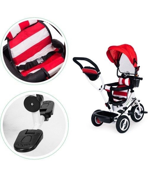 Tricycle swivel canopy red durable rubber wheels ECOTOYS
