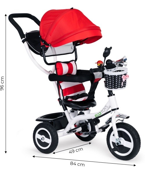 Tricycle swivel canopy red durable rubber wheels ECOTOYS