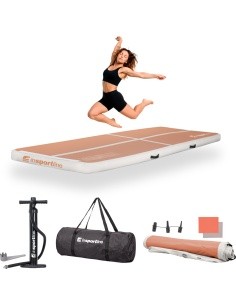 Inflatable Exercise Mat inSPORTline Airstunt 300 x 100 x 10 cm Mocha Mousse w/ Hand Pump